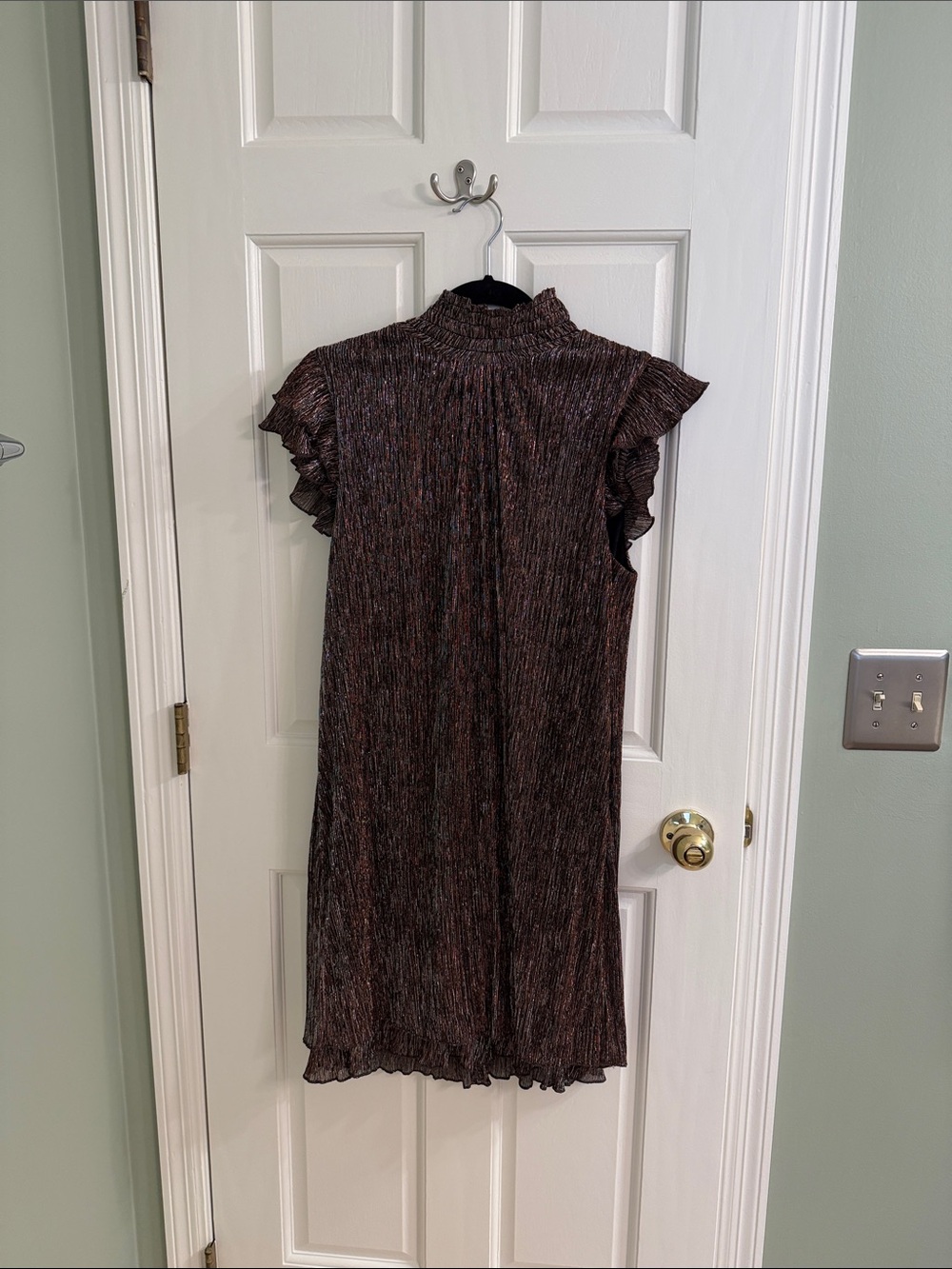 Chelsea28 Metallic Brown Midi Dress with Ruffle Sleeves